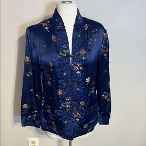 Vintage Floral Embroidered  Reversible Satin Silk Jacket Mandarin Collar
